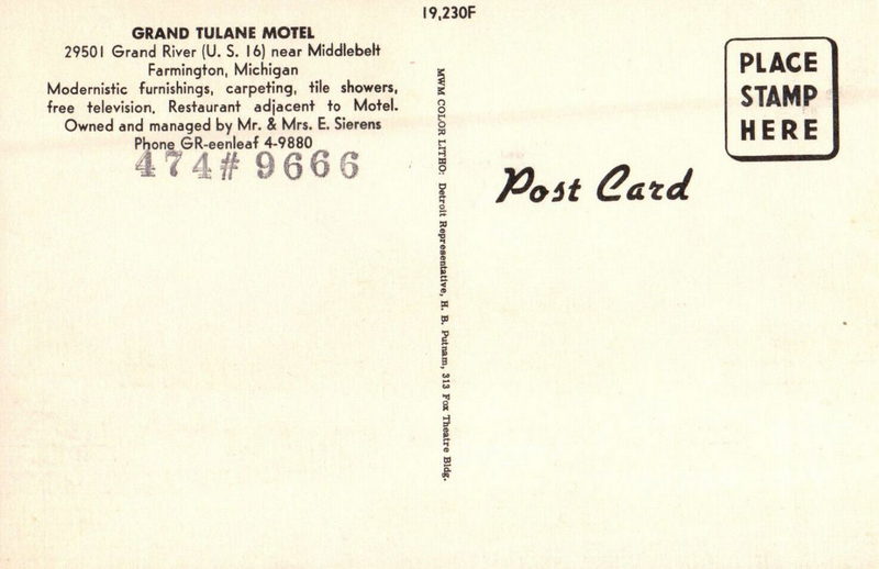 Grand Tulane Motel - Old Postcard